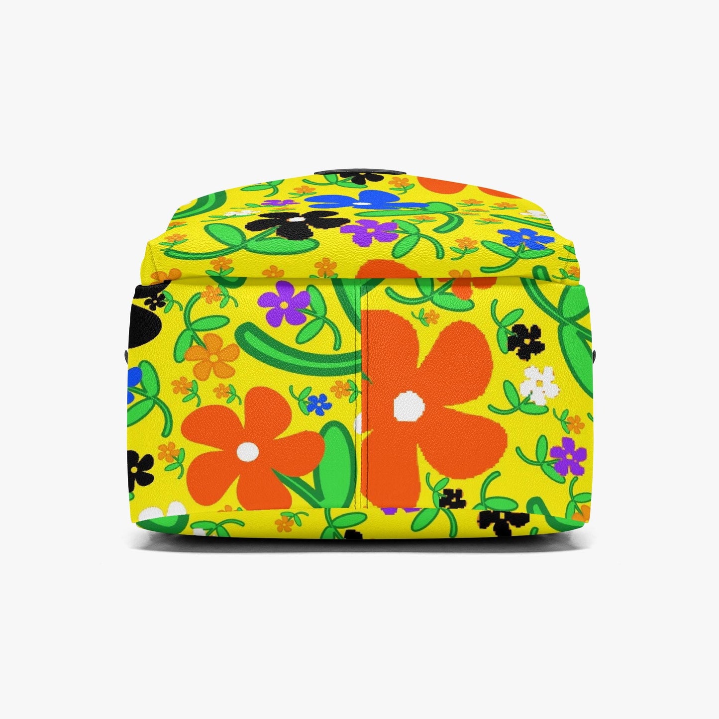Colorful Flower Zipper-up Leather Backpack
