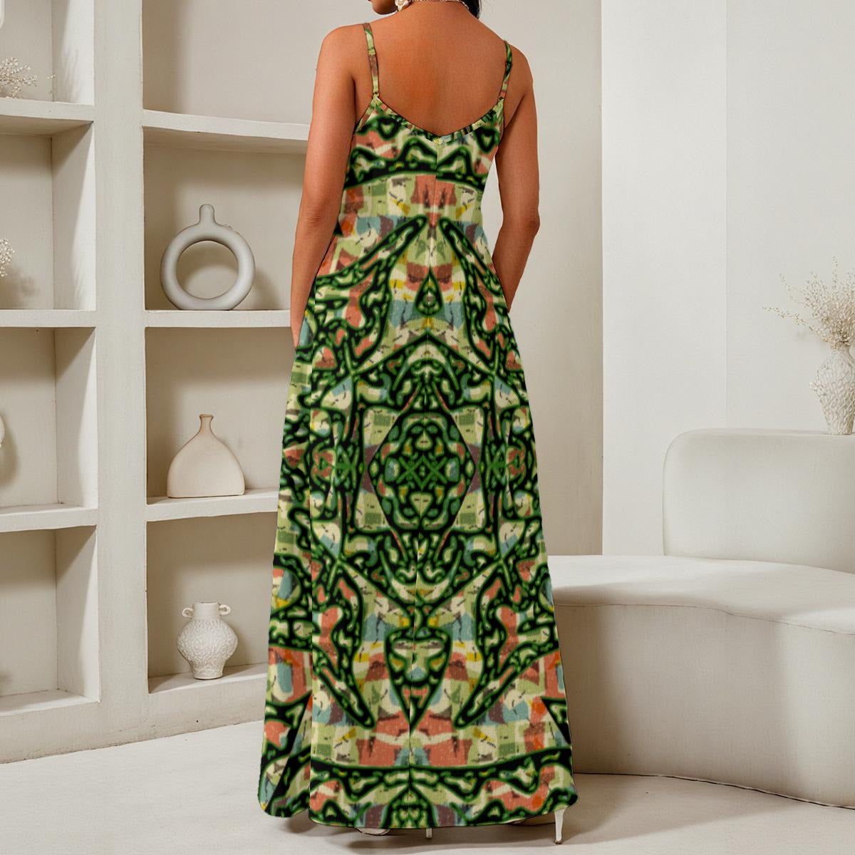 Tribal All-Over Print Women's Elegant V-Neck Maxi Dress