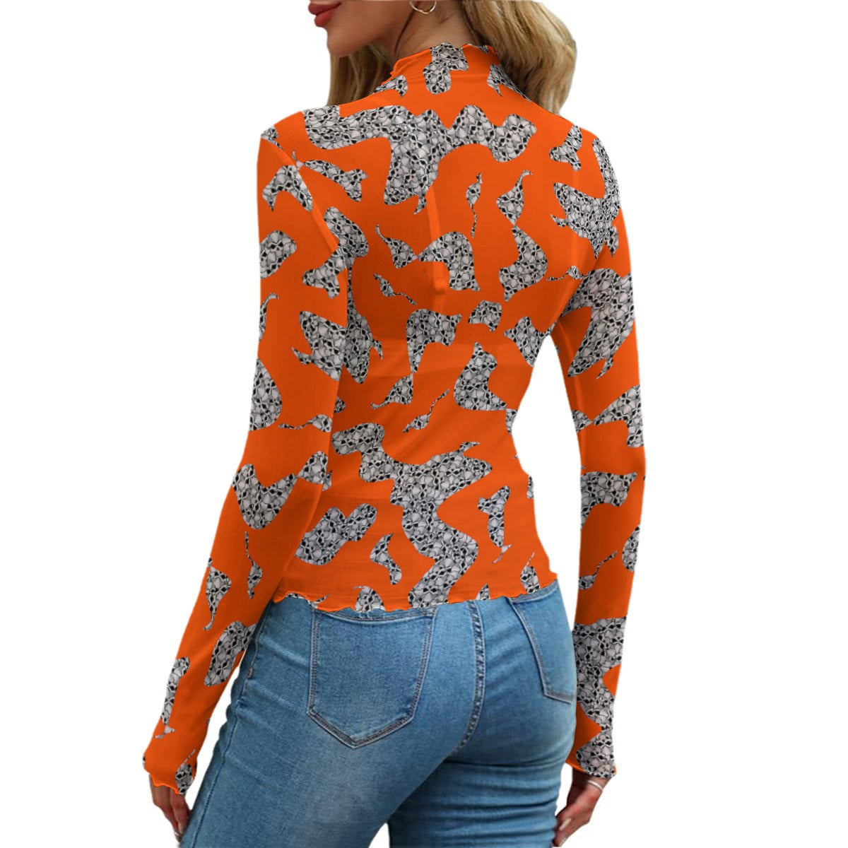 Camouflage Skulls In Orange All-Over Print Women's Mesh T-shirt