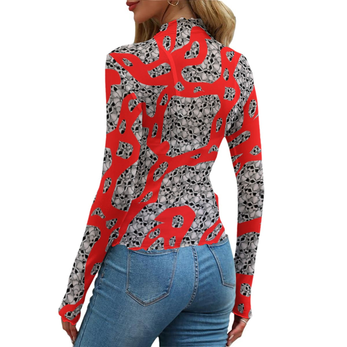 Camouflage Skulls In Red All-Over Print Women's Mesh T-shirt