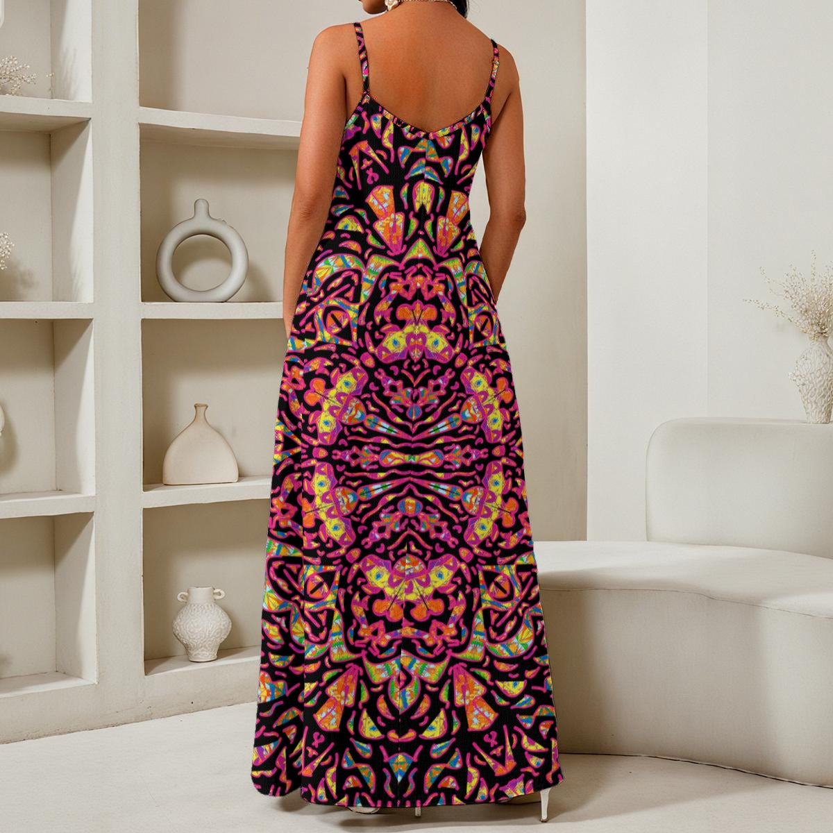 Festive Tribal All-Over Print Women's Elegant V-Neck Maxi Dress