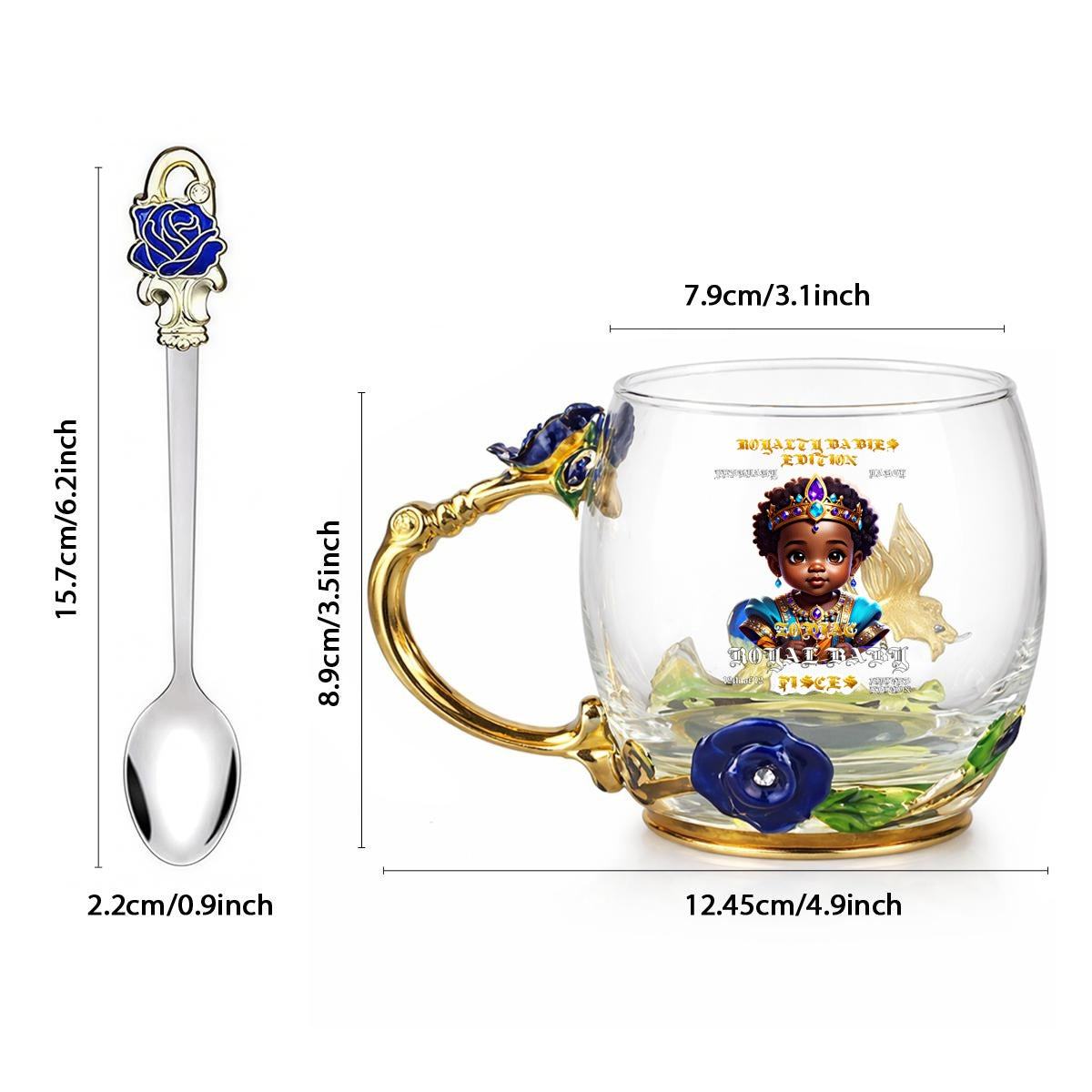 PISCES 12OZ Enamel Floral Glass Mug With Spoon