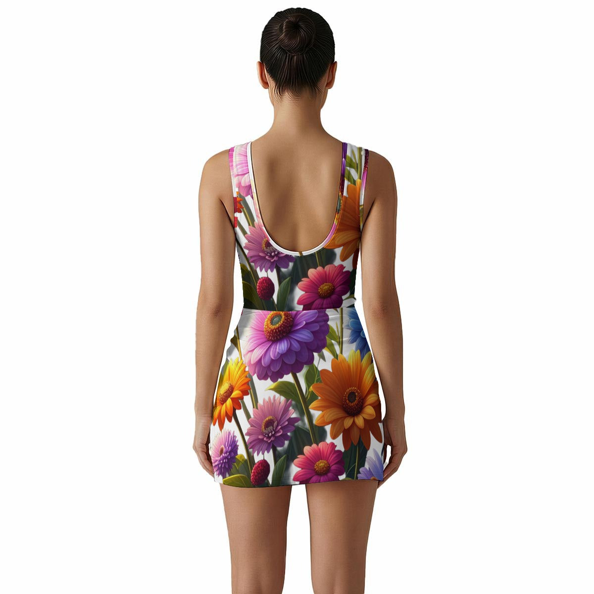 FlowerZonia All-Over Print Women's Sleeveless Bodysuit Dress