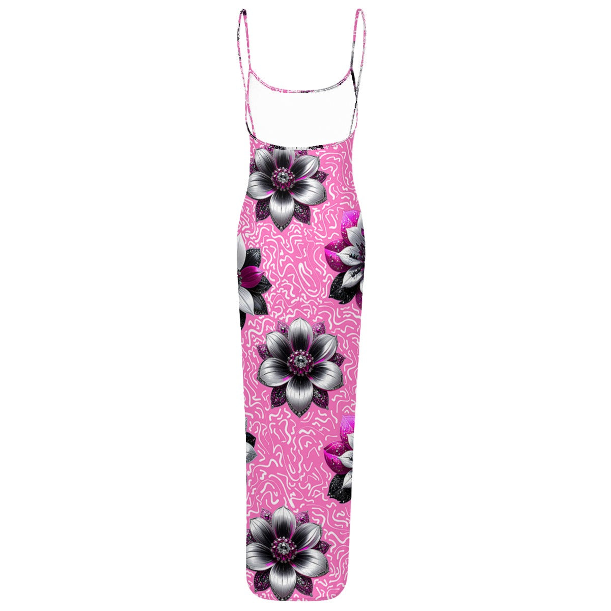 All-Over Print Women's Sheer Mesh Backless Spaghetti Strap Maxi Dress