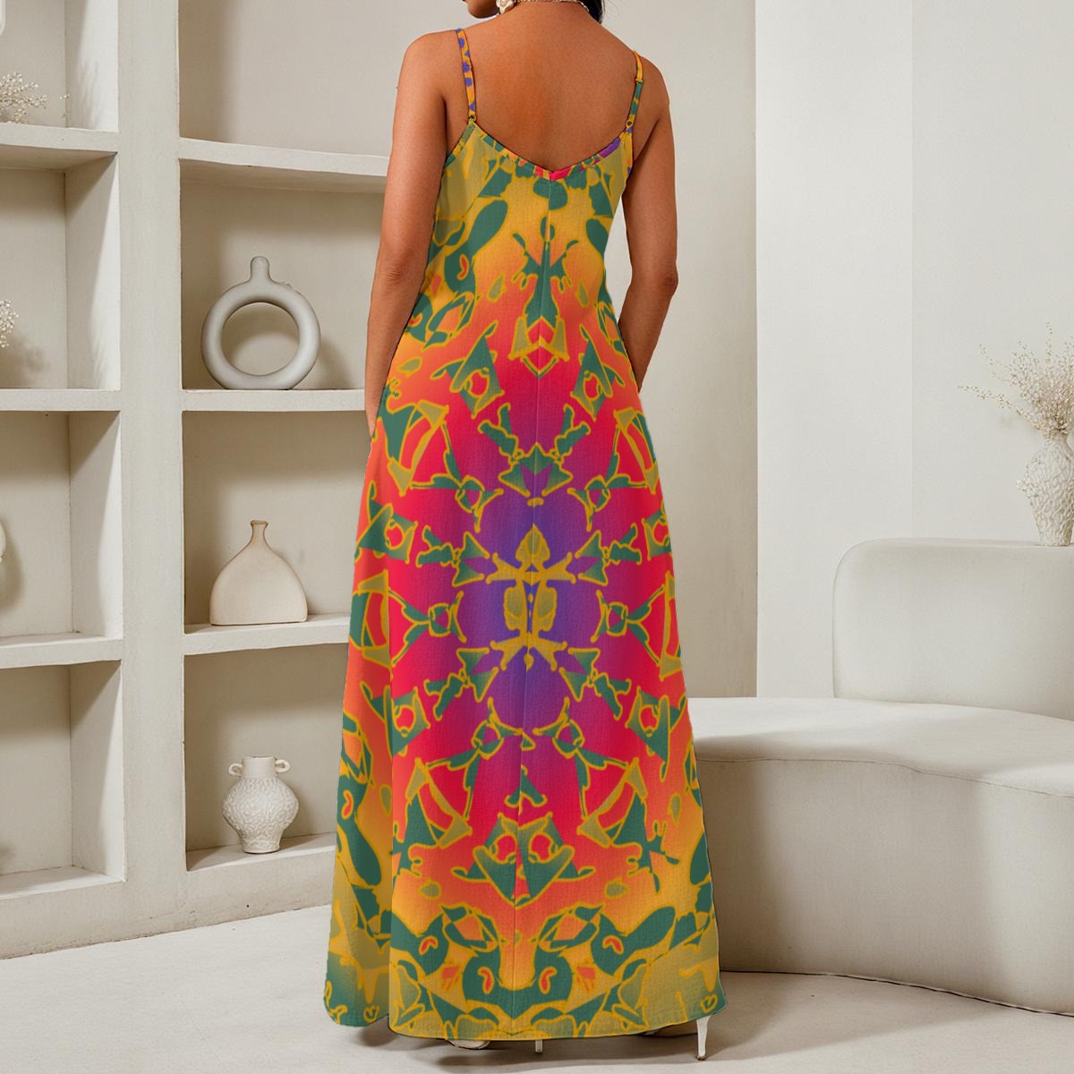 Animal Forest All-Over Print Women's Elegant V-Neck Maxi Dress
