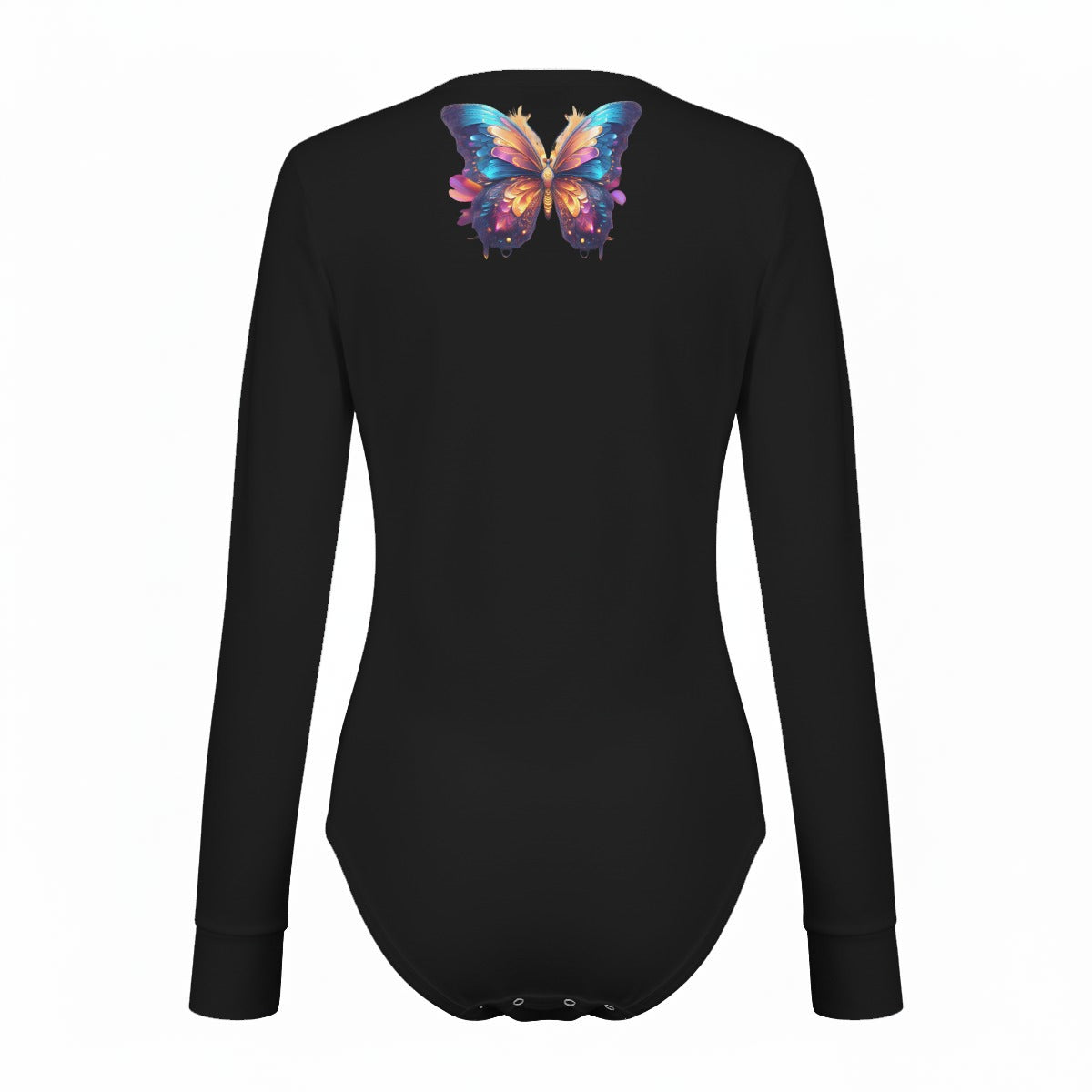 Colorful Butterflies In Black All-Over Print Women's Long Sleeve Bodysuit