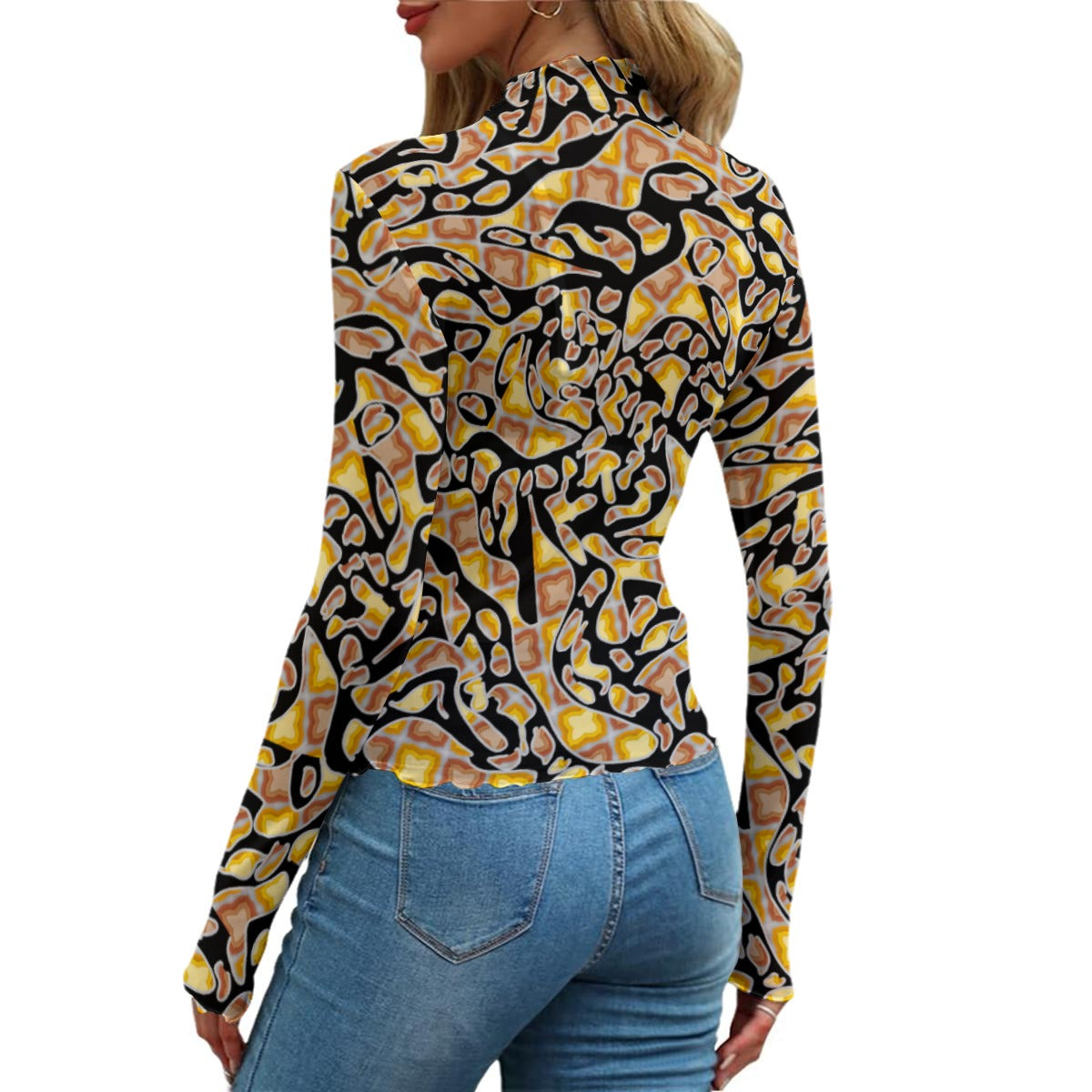 Pineaple Splash In Black All-Over Print Women's Mesh T-shirt