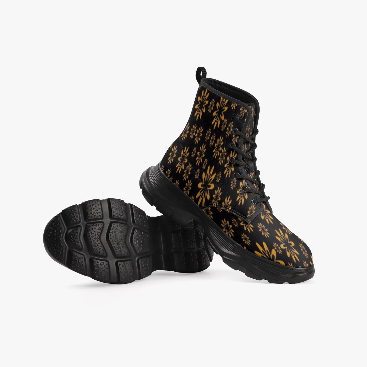 Flower Boomtelyah Casual Leather Chunky Boots