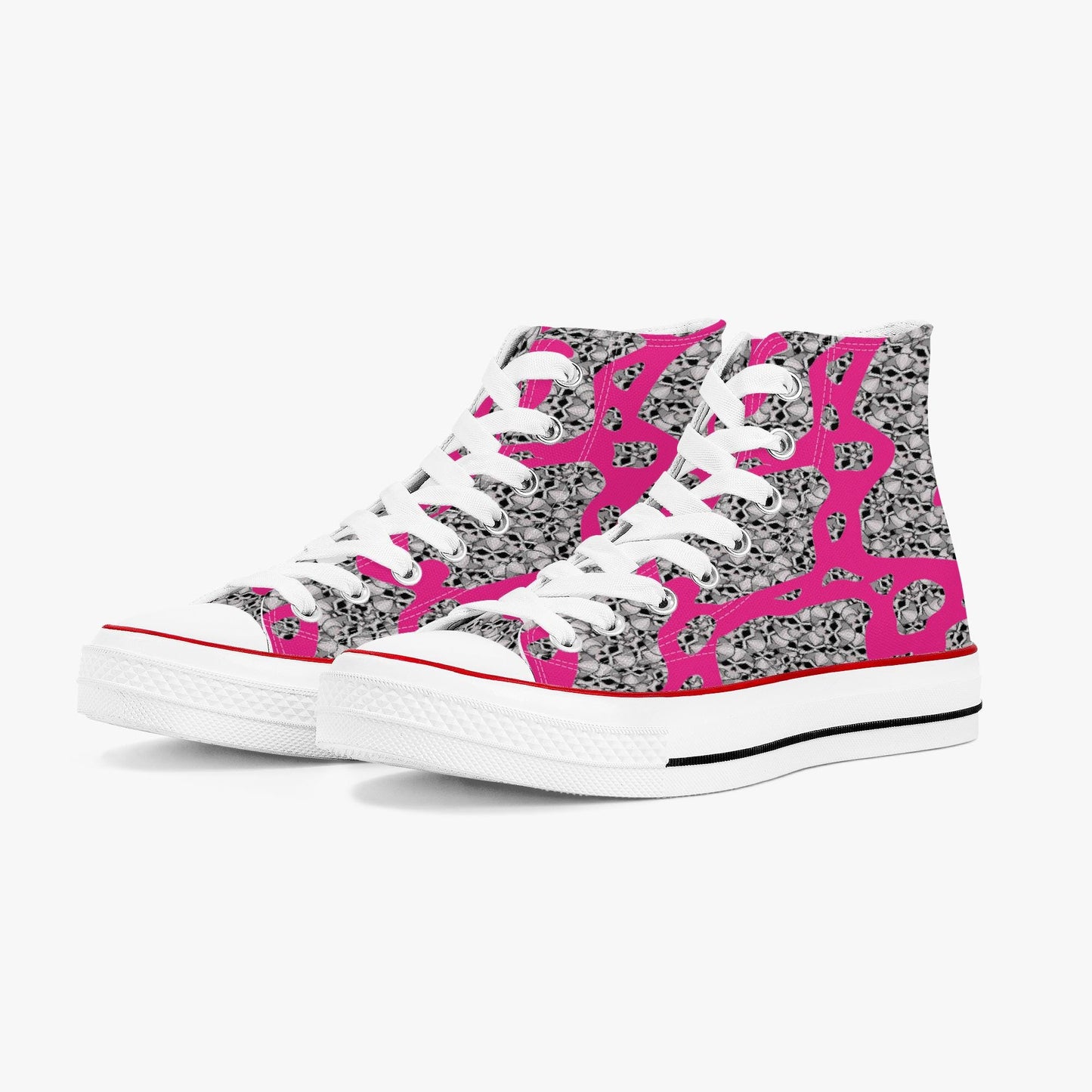 Skulls In Pink High-Top Canvas Shoes - White