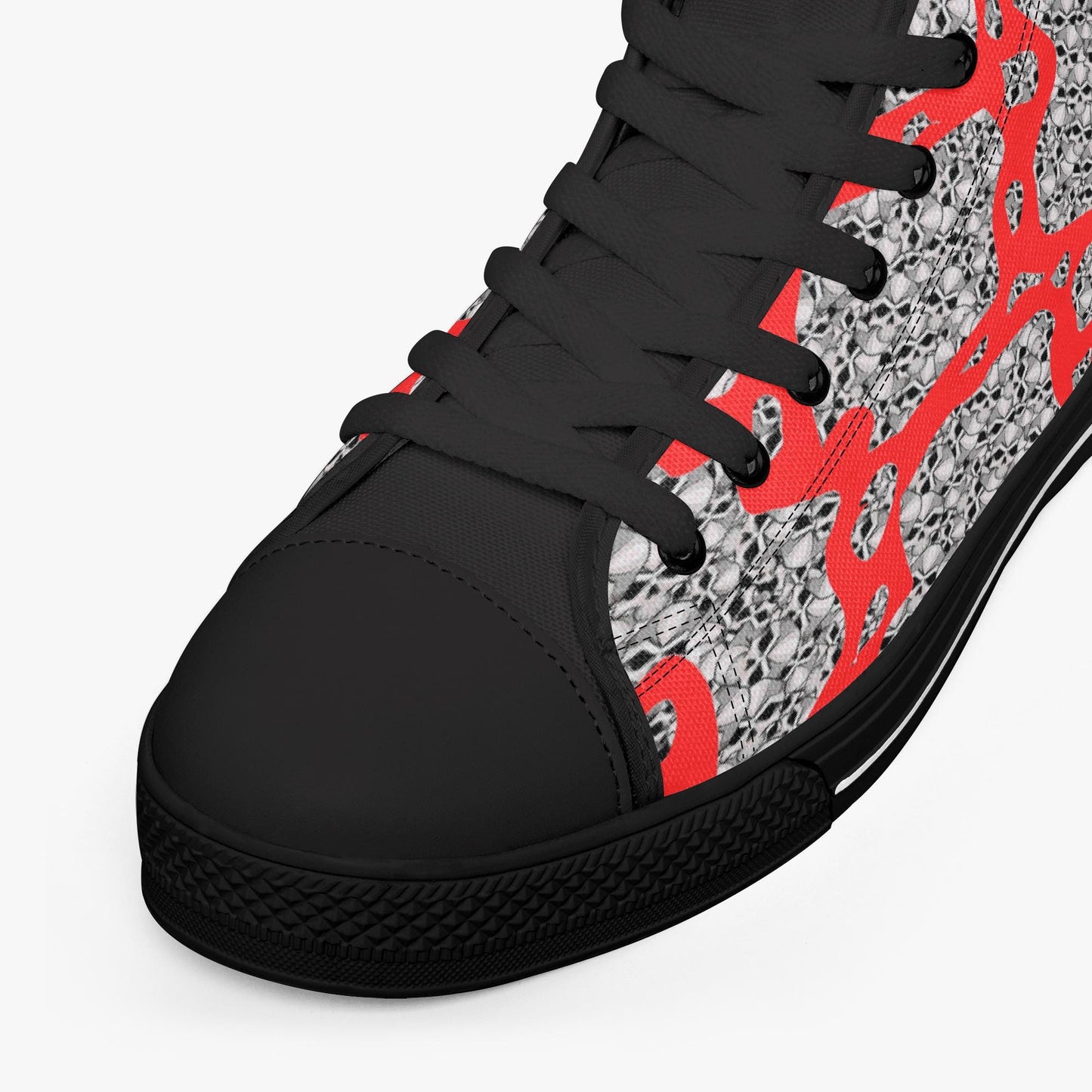 Skulls In Red Classic High-Top Canvas Shoes - White/Black