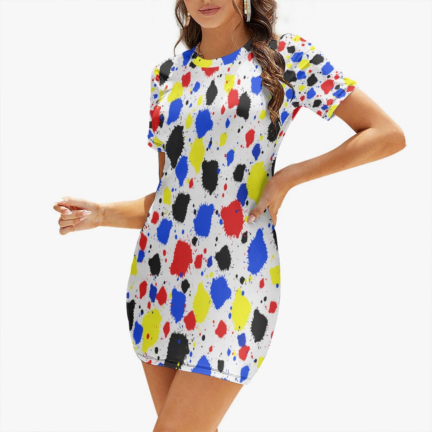 Paint Drip Slim-fit Short-sleeved Dress