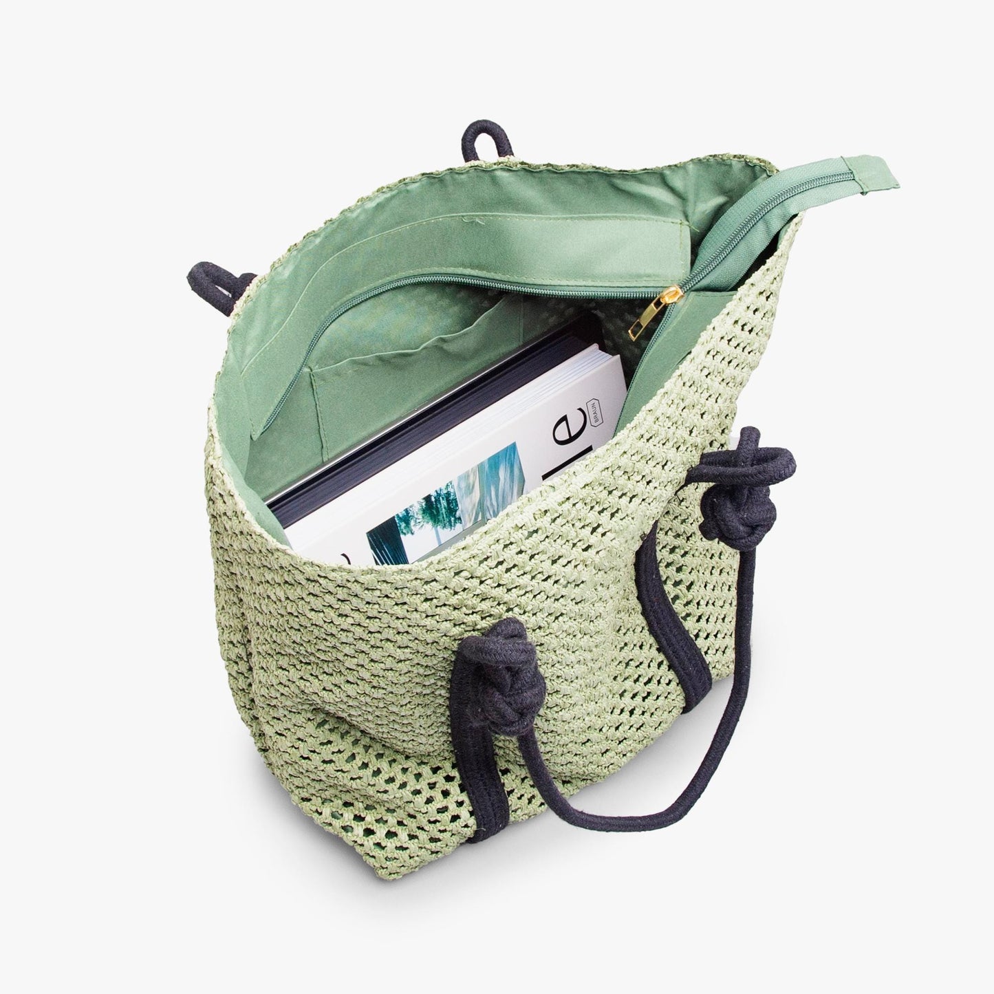 Green Sensation Woven Large Tote Shoulder Bag