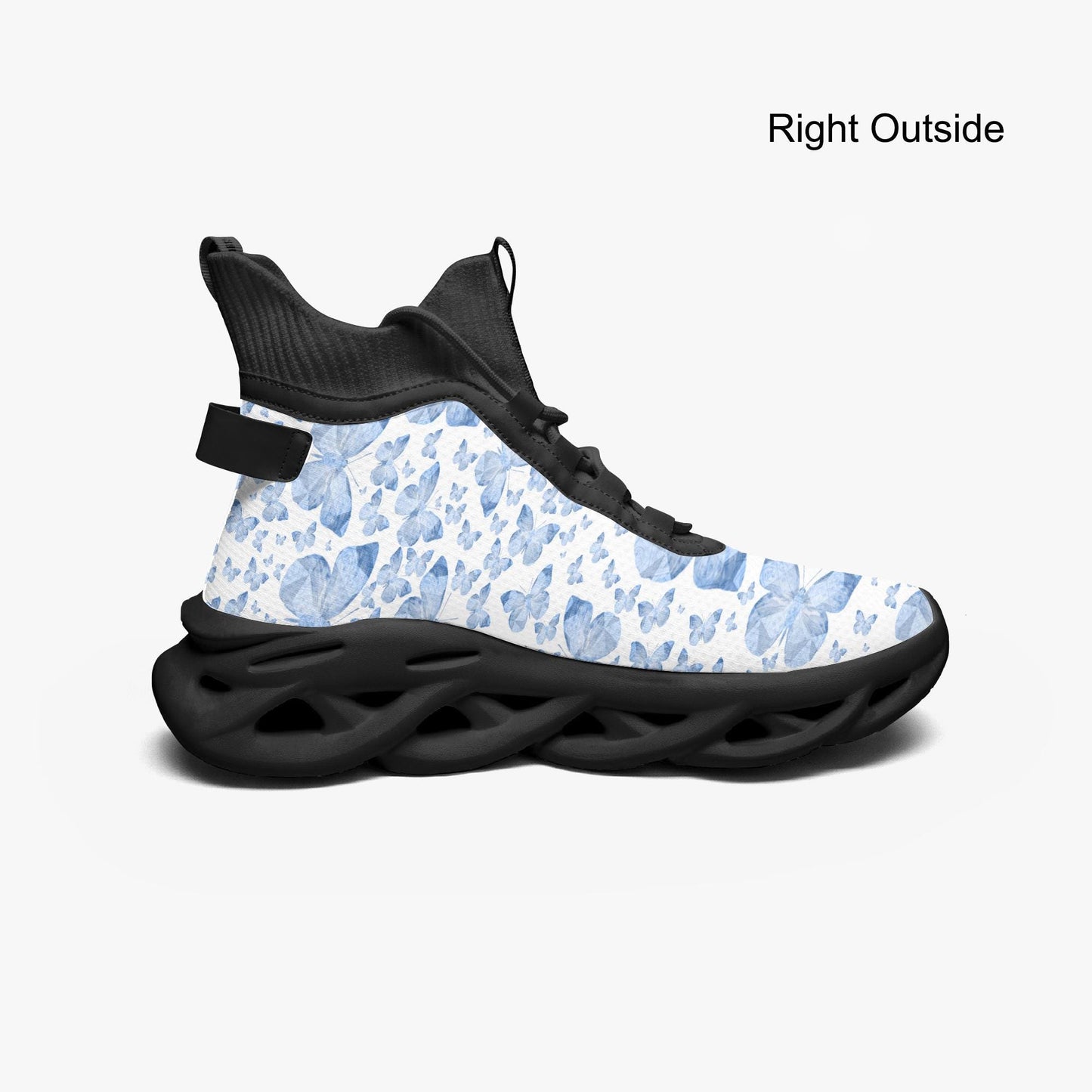 Blue Butterflies In White High-top Bounce Mesh Knit Sneakers