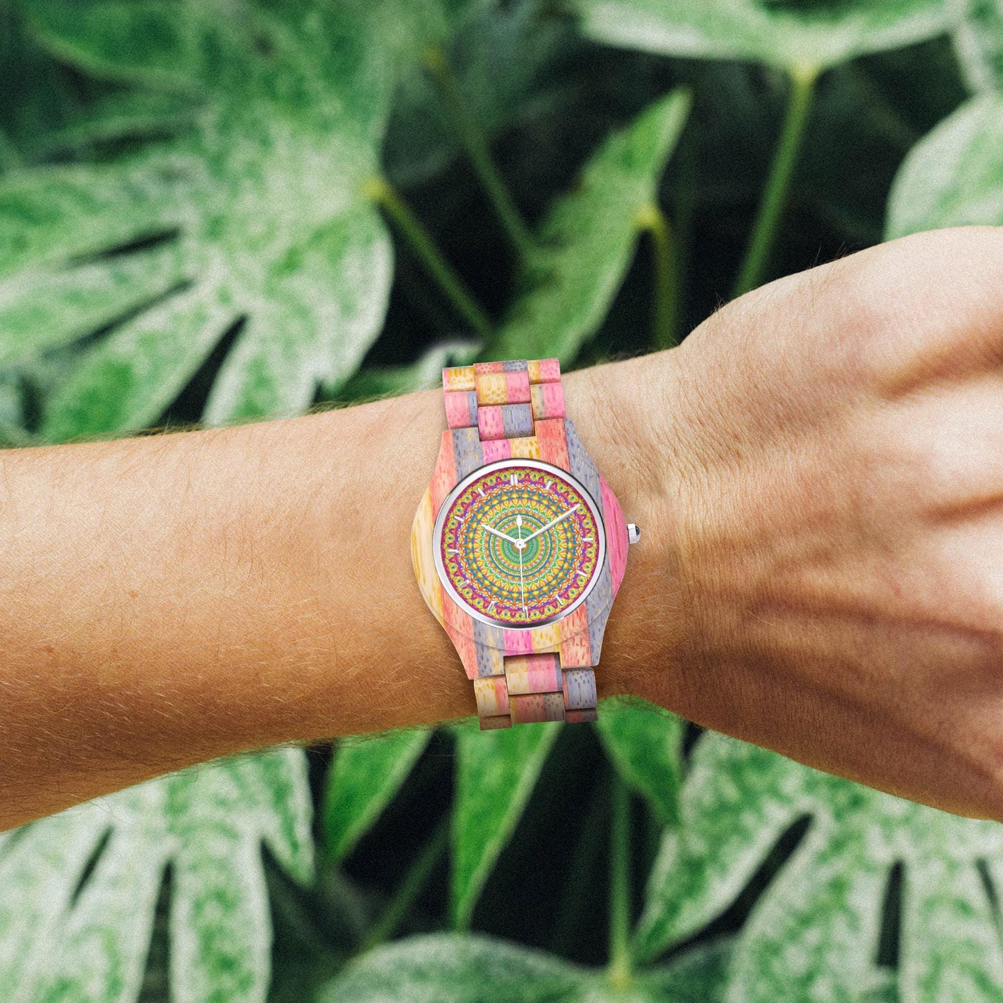 Heavenly Camouflage Wooden Watch - Grey&Pink