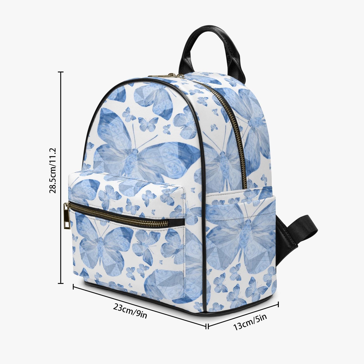 Blue Butterflies In White All Over Printed PU Backpack
