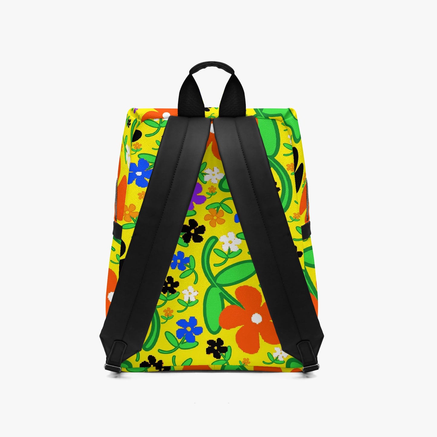 Colorful Flower Zipper-up Leather Backpack