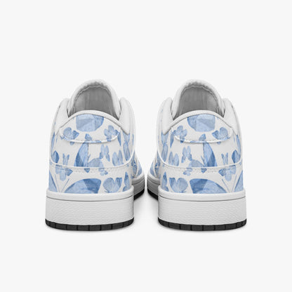 Blue Butterflies in White Dunk Stylish Low-Top Leather Sneakers