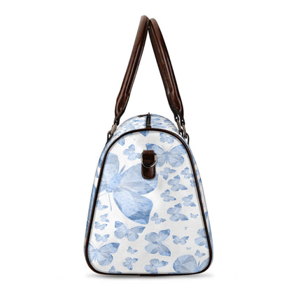 Blue Butterflies In White Duffle Bag