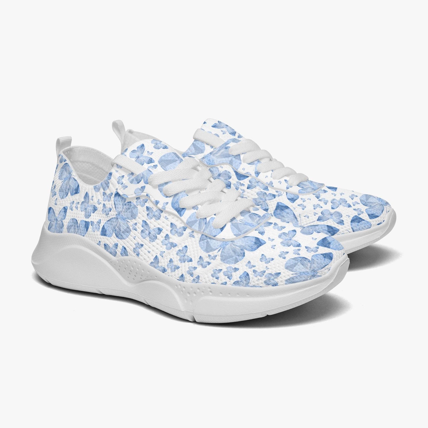 Blue Butterflies In White Women's Running Shoes