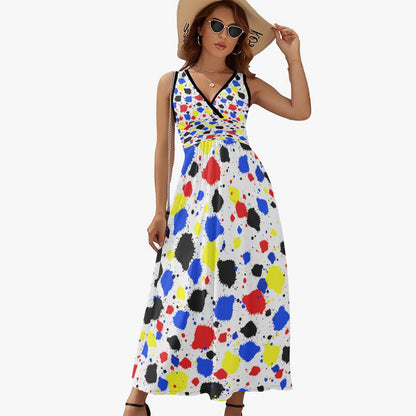 Paint Drip V-neck Sleeveless Dress