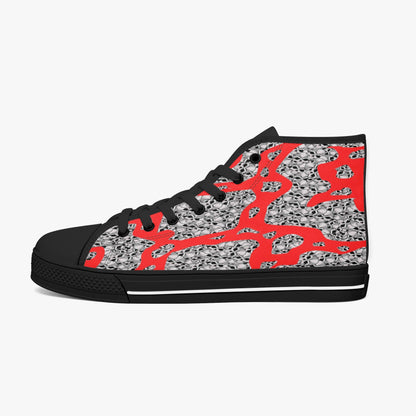 Skulls In Red Classic High-Top Canvas Shoes - White/Black