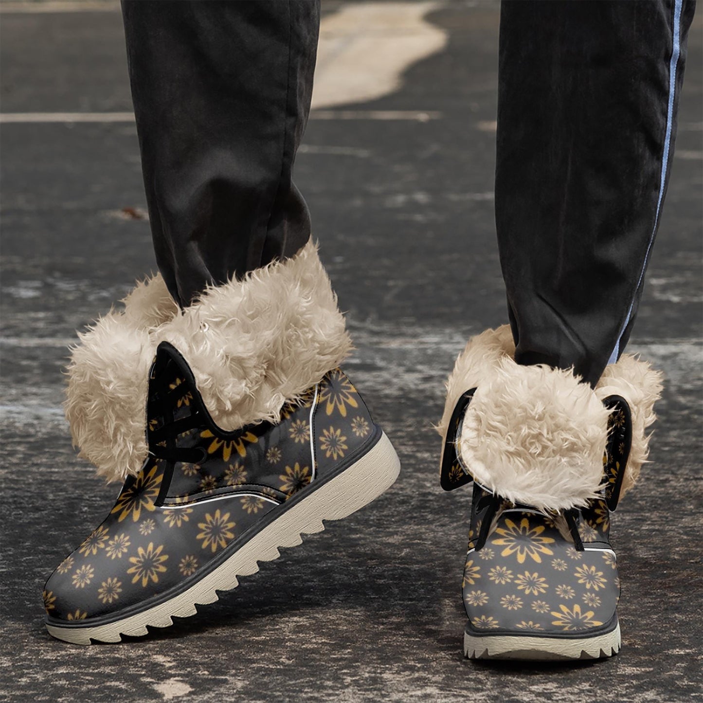 Flower Boomtelyah Cotton-pad Fur Lining Boots