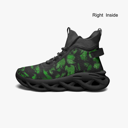 Green Fur Like  High-top Bounce Mesh Knit Sneakers