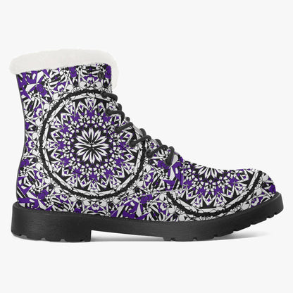 Flower Bloom In Purple Faux Fur Leather Boots