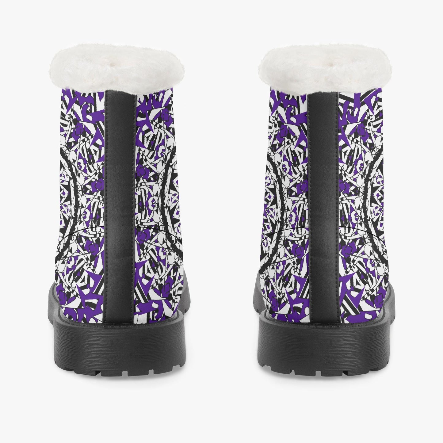 Flower Bloom In Purple Faux Fur Leather Boots