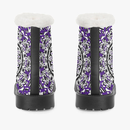 Flower Bloom In Purple Faux Fur Leather Boots