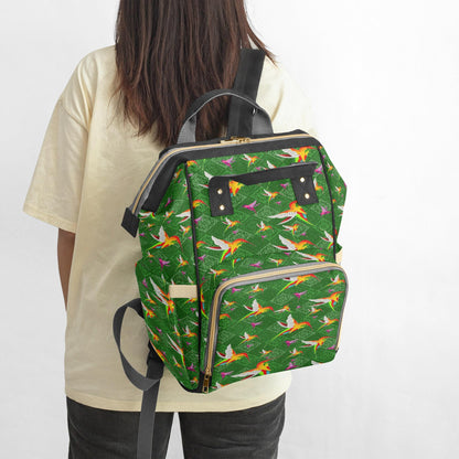 Humming Birds In Plaid Green Diaper Backpack