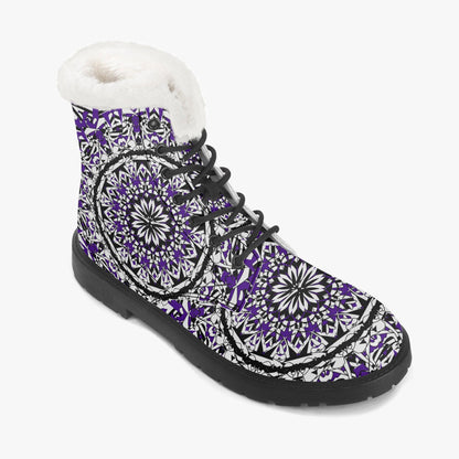 Flower Bloom In Purple Faux Fur Leather Boots