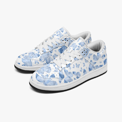 Blue Butterflies in White Dunk Stylish Low-Top Leather Sneakers