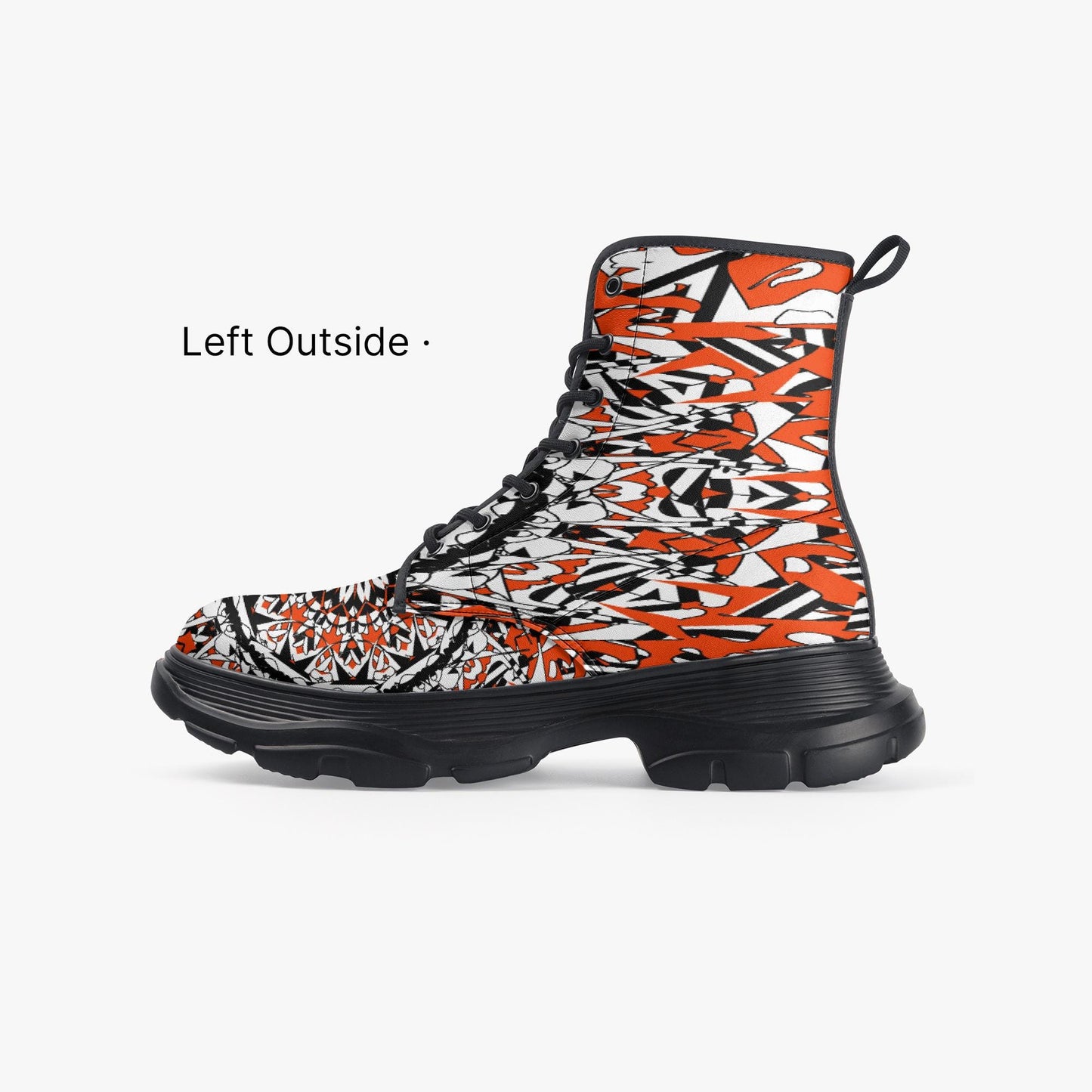 Flower Bloom In Orange Casual Leather Chunky Boots