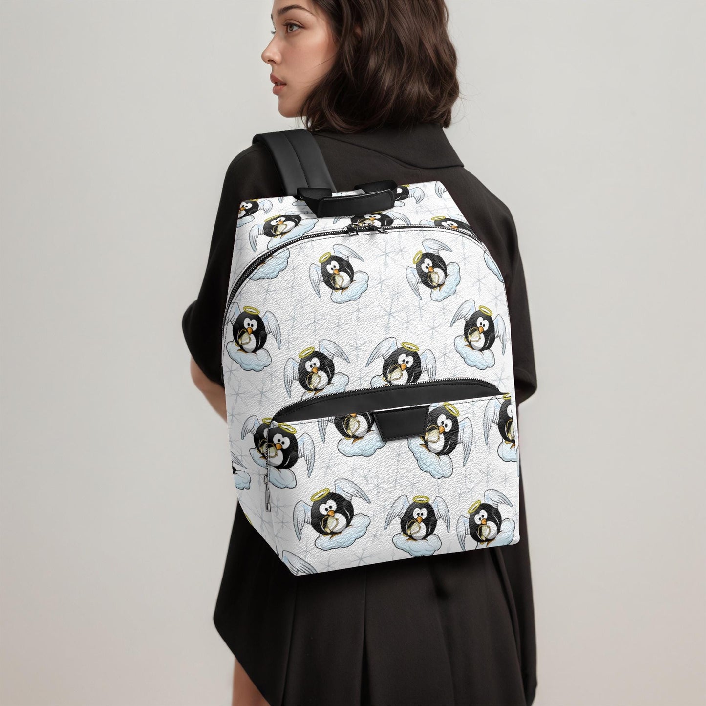 Penguin Angel Zipper-up Leather Backpack