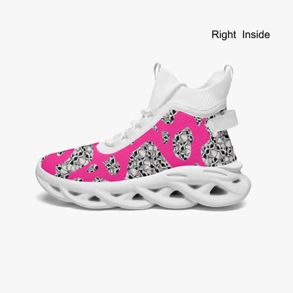 Skulls In Pink High-top Bounce Mesh Knit Sneakers
