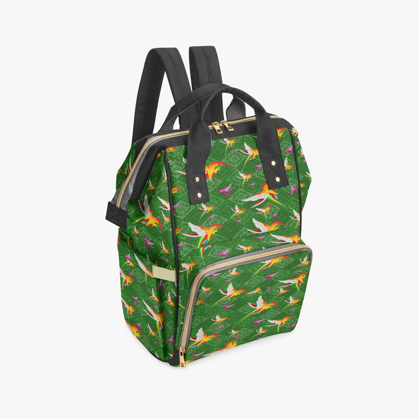 Humming Birds In Plaid Green Diaper Backpack