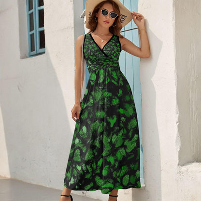 Furry Like Green V-neck Sleeveless Dress
