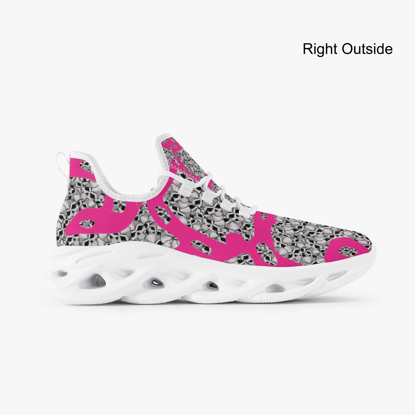 Skulls In Pink Bounce Mesh Knit Sneakers - White