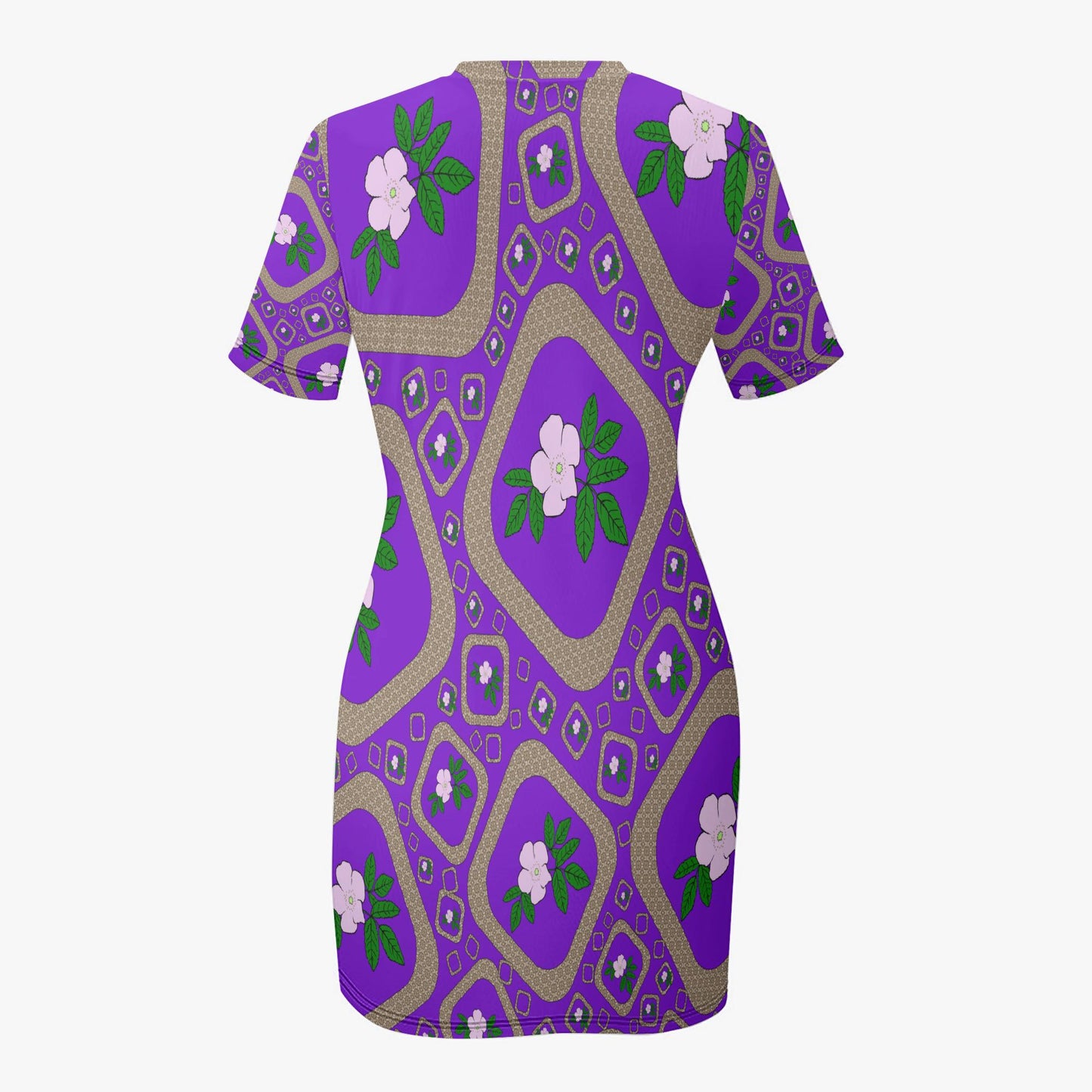 Purple Floral Slim-fit Short-sleeved Dress
