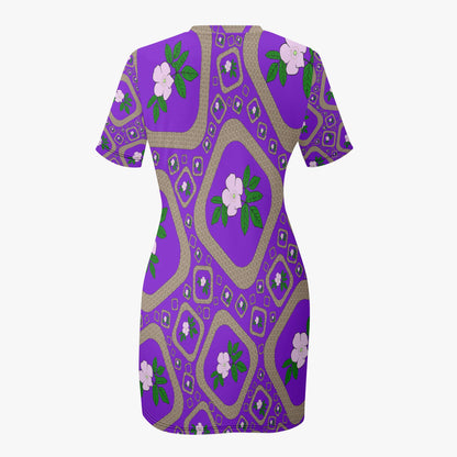 Purple Floral Slim-fit Short-sleeved Dress