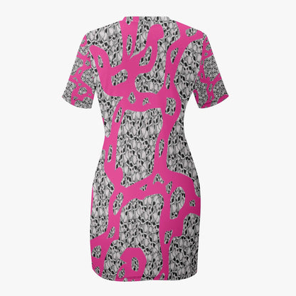 Skulls In Pink Slim-fit Short-sleeved Dress