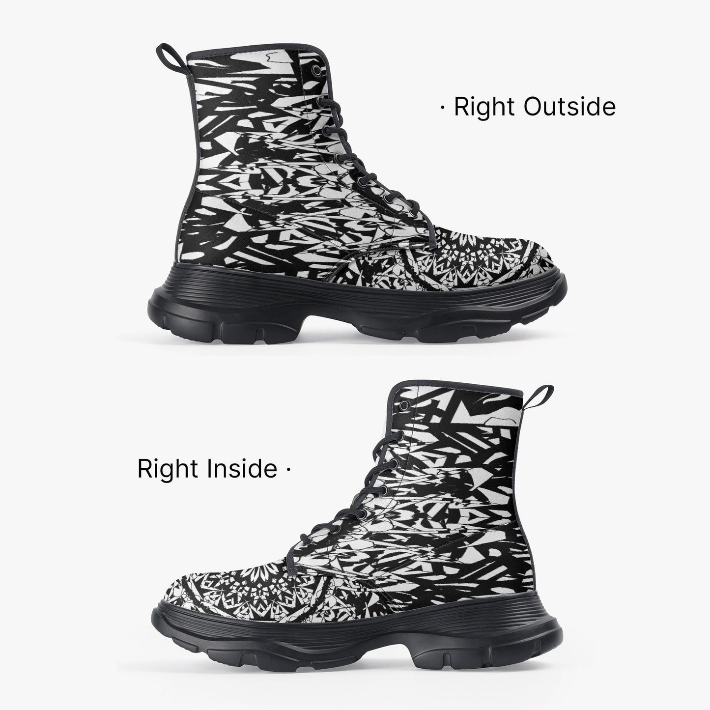 Flower Bloom In Black Casual Leather Chunky Boots
