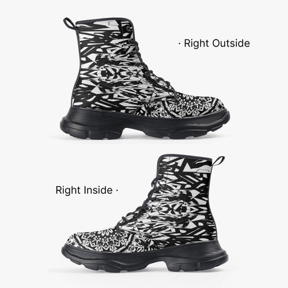 Flower Bloom In Black Casual Leather Chunky Boots