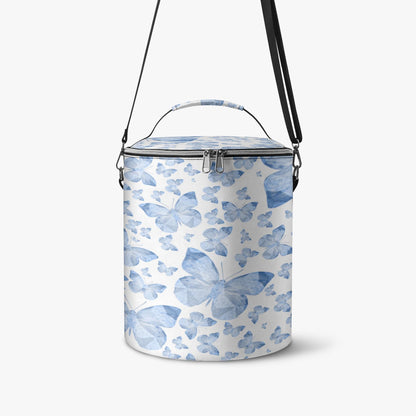 Blue Butterflies In White Round  Insulated Bags
