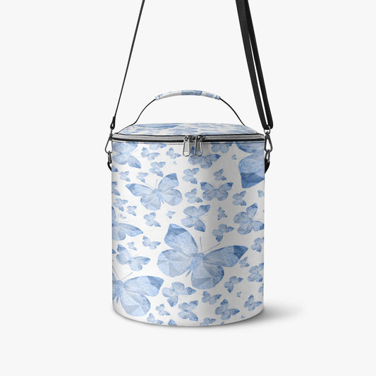 Blue Butterflies In White Round  Insulated Bags