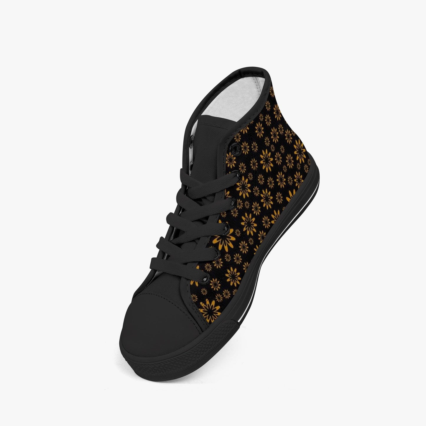 Flower Boomtelyah Kid’s High-Top Canvas Shoes-Black