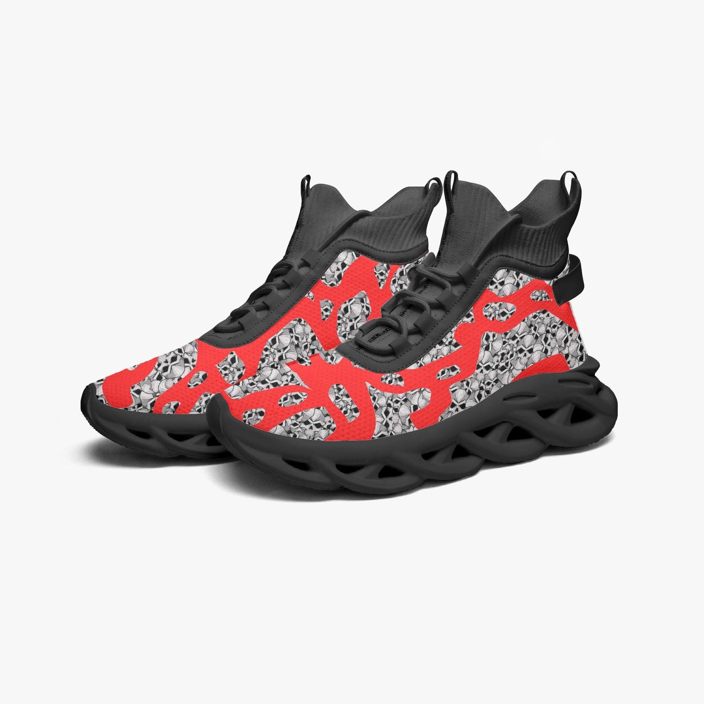 Skulls In Red High-top Bounce Mesh Knit Sneakers