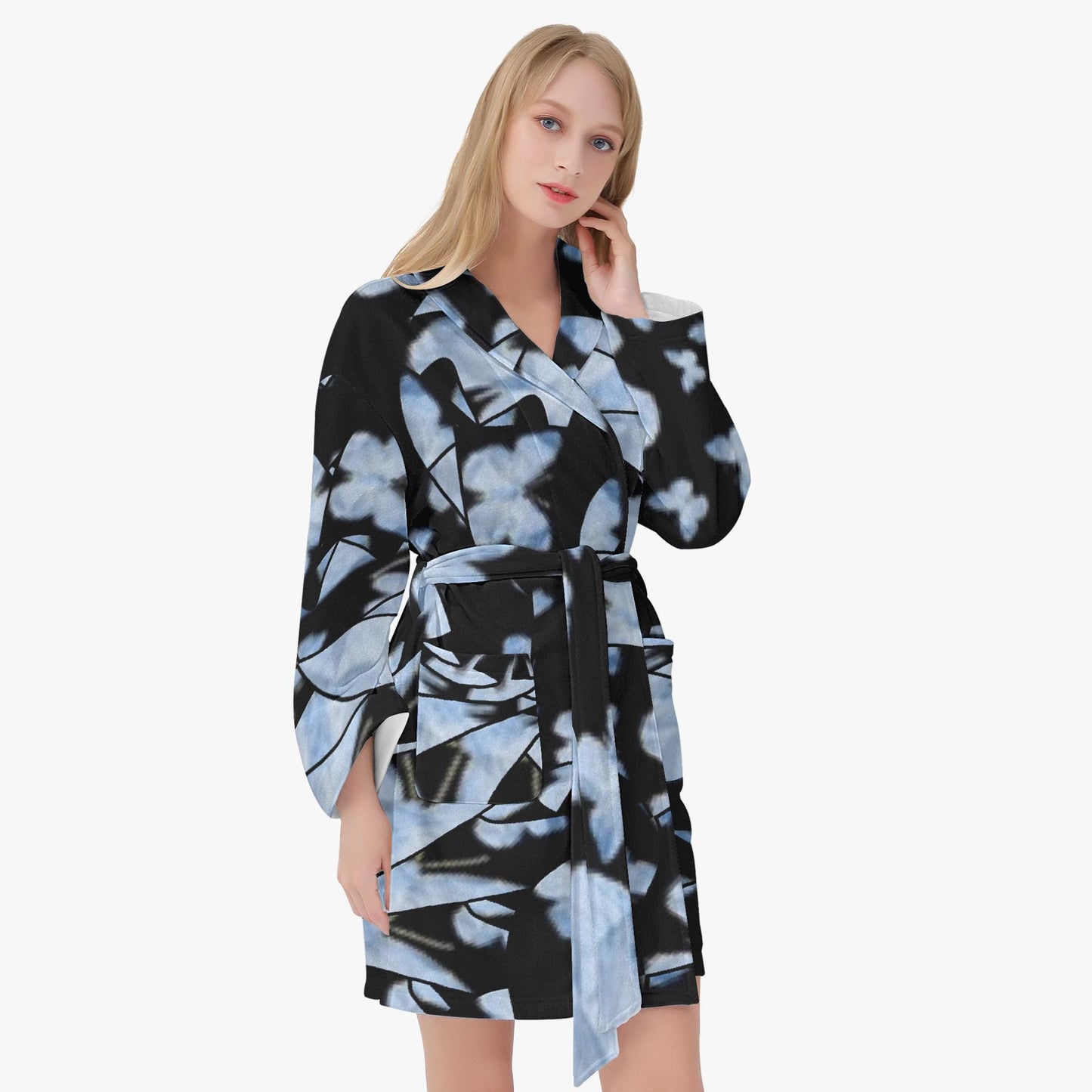 Butterfly Effect In Black Women's Loose-fitting Bathrobe