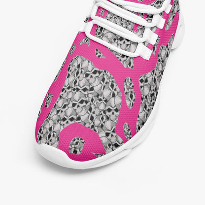 Skulls In Pink Bounce Mesh Knit Sneakers - White